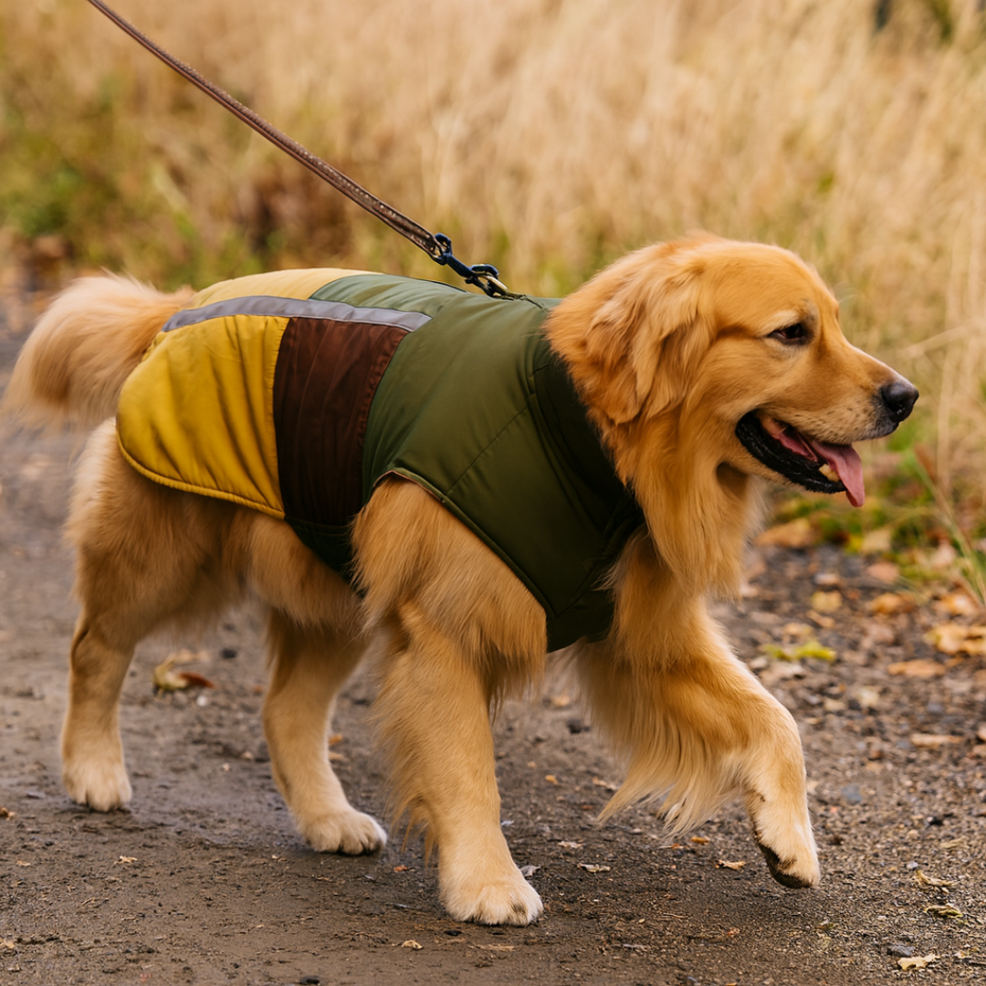 Green/Brown/Yellow Waterproof Dog Coat