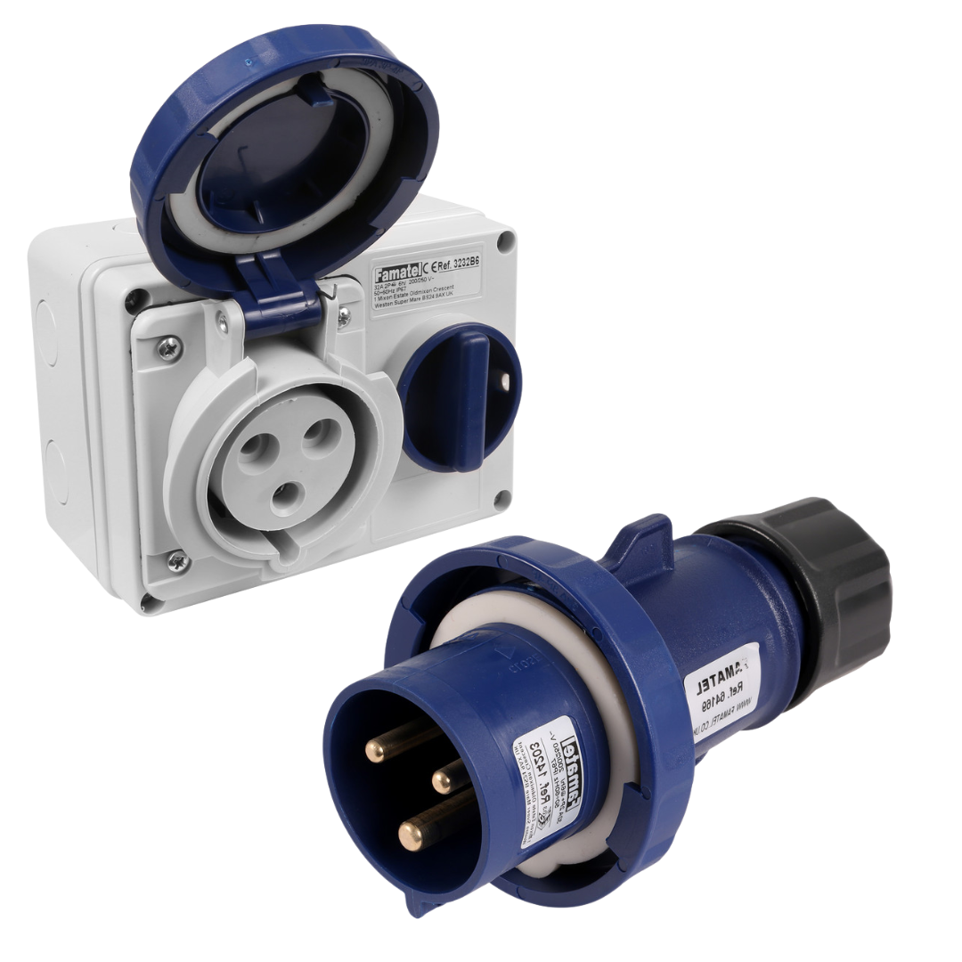 Wall Socket & Plug For Portable Use Of The Shower Pro - IP67 240V 32A Switched 2P+E