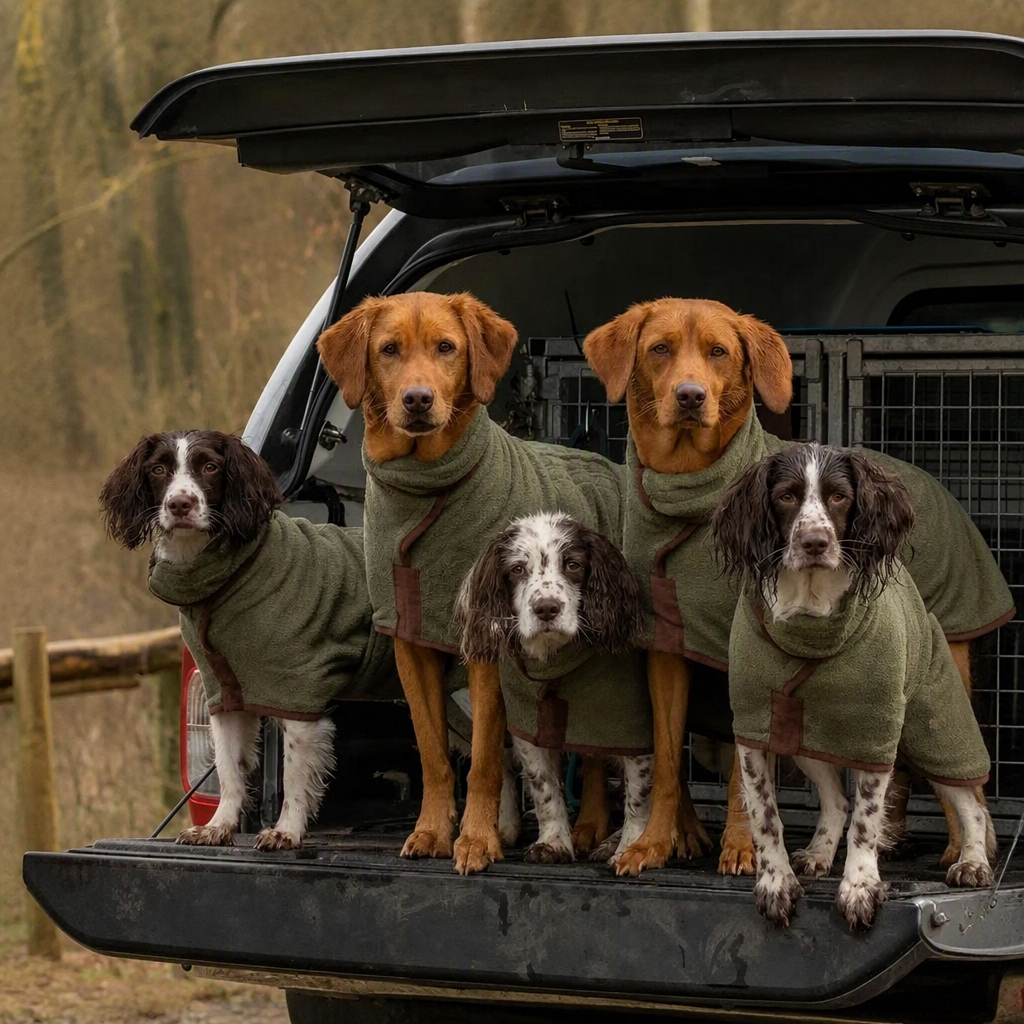 Tragbares Hundebadetuch zum Trocknen – Waldgrün/Orange