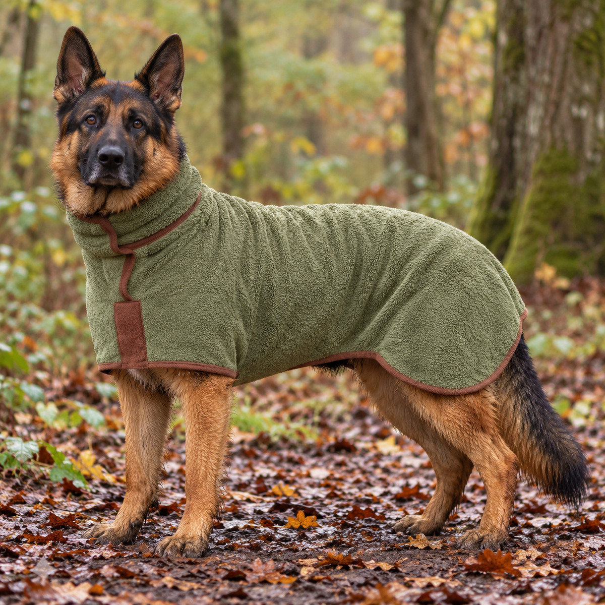 Tragbares Hundebadetuch zum Trocknen – Waldgrün/Orange