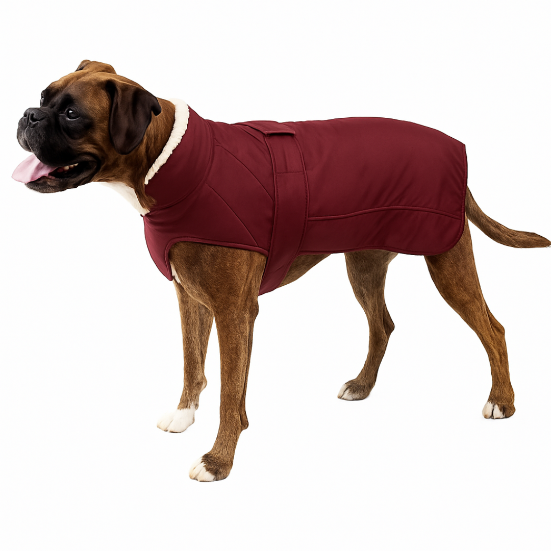 NEW – JetDry Waterproof Warm Dog Coat - Burgundy/Grey