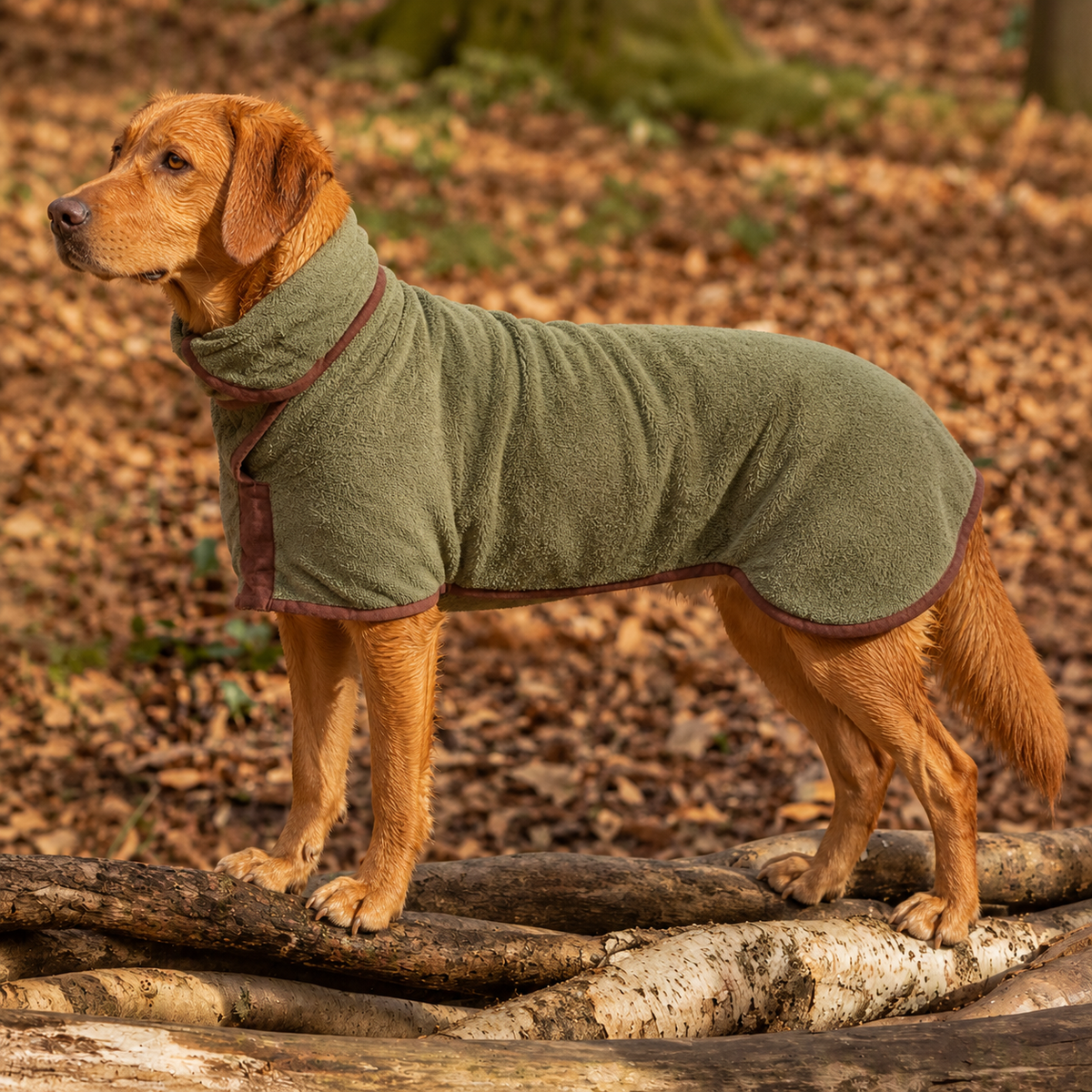 Tragbares Hundebadetuch zum Trocknen – Waldgrün/Orange