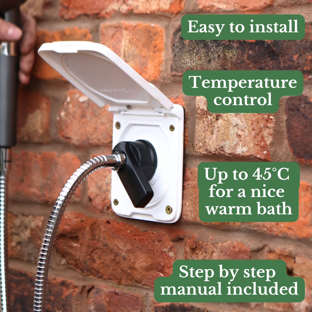 A simple wall-mounted outdoor shower at home